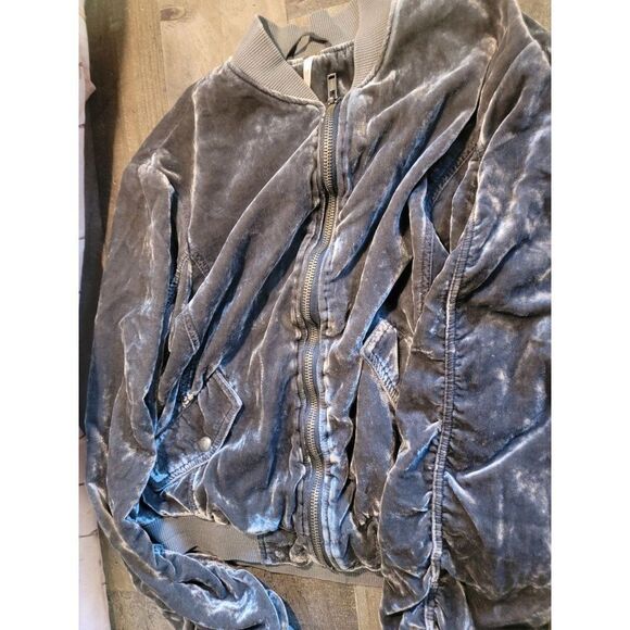 Free People‎ velvet grey bomber jacket womens - Picture 2 of 5